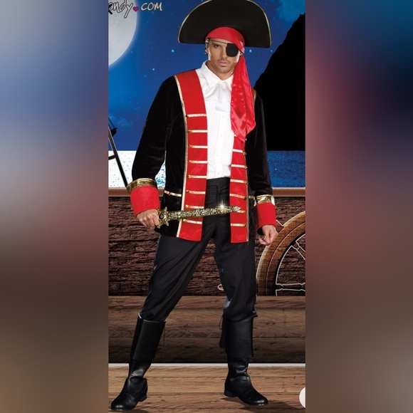 Wild at Sea Pirate Costume with Red and Black Jacket Men’s Large 42-44” - Picture 2 of 4